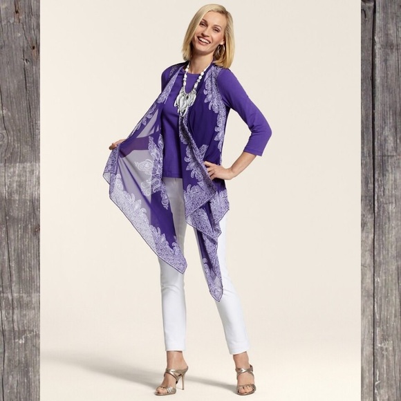 Chico’s Paisley Handkerchief Vest Purple - Picture 1 of 6